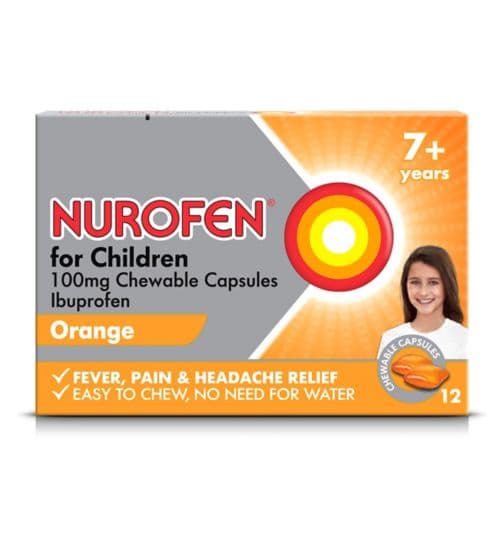 Nurofen For Children 100mg Chewable Capsules Orange Flavour - 12 Capsules