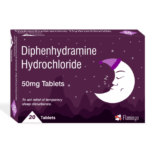Diphenhydramine Hydrochloride 50mg Tablets - 20 Tablets (Brand May Vary)